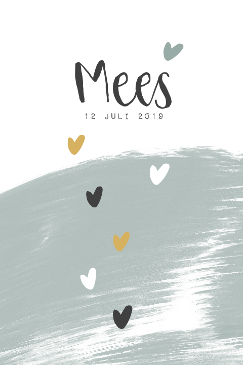 Langwerpig staand geboortekaartje met verf strepen