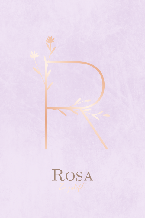 geboortekaartje meisje lila paars letter rosefolie takje