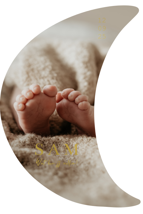 Geboortekaartje maan vorm jongen meisje baby voetjes foliedruk