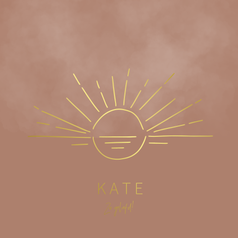 Geboortekaartje meisje opkomende zon goudfolie roest rood bruin