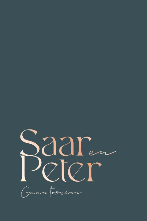 Trouwkaart met rosefolie stoer en chique blauw groen