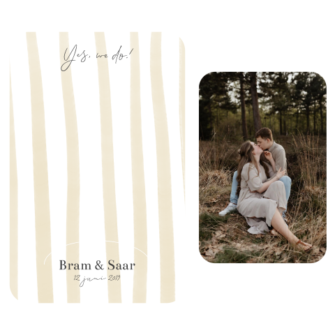 trouwkaart dagprogramma losse kaarten klassiek gele strepen foto