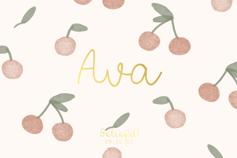 Geboortekaartje meisje met kersen print en goudfolie