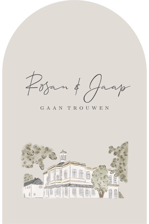 Trouwkaart met tekening Villa Ockenburgh Kijkduin rond