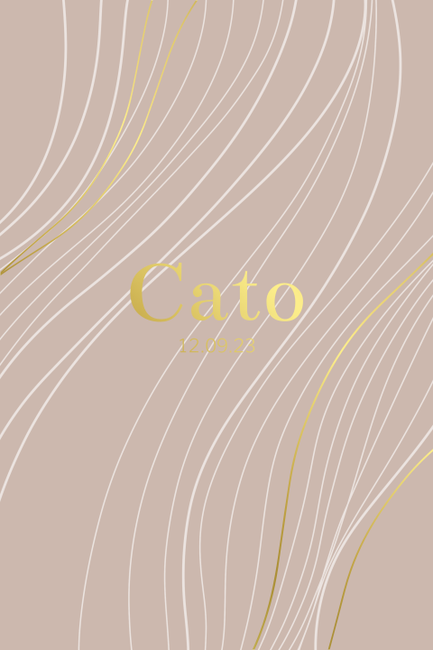 Geboortekaartje met grafische lijnen oudroze en goudfolie