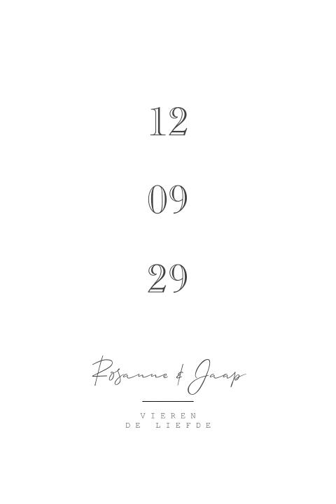 Ovalen trouwkaart minimalistisch zwart wit datum groot