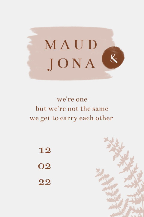 Trouwkaart met oud roze takjes en verfstrepen