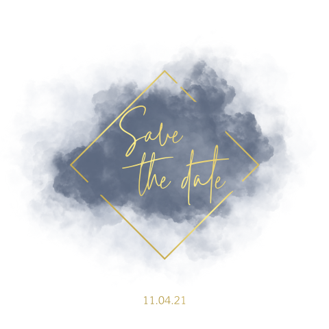 Save the date kaart met goudfolie en donkerblauwe wolk