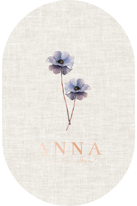 Geboortekaartje meisje Linnen achtergrond paars watercolour bloemetje