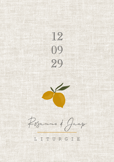 Liturgie trouwdienst kerk bruiloft linnen look met citroentjes
