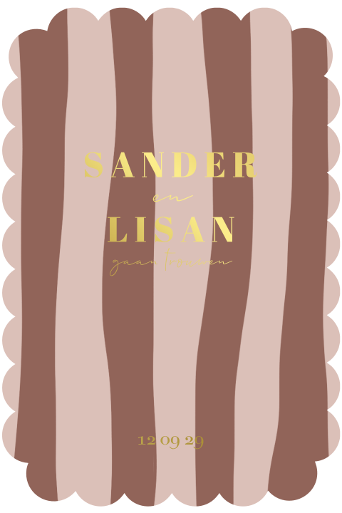 Trouwkaart met roze strepen en goudfolie