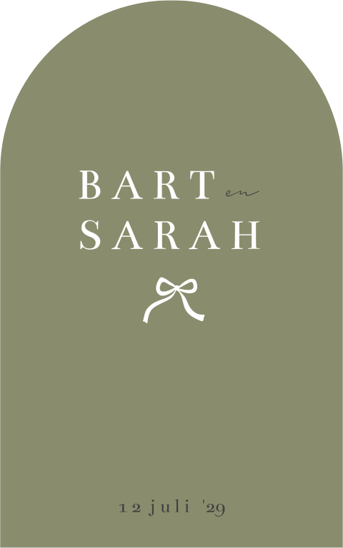 Welkomstbord voor op de bruiloft olijfgroen met witte strik