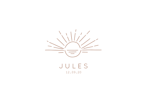 Minimalistisch geboortekaartje jongen en meisje opgaande zon bohemian