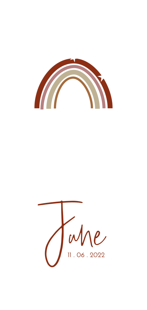 Geboorte rouwkaart regenboog en uitgesneden sterretjes in rood