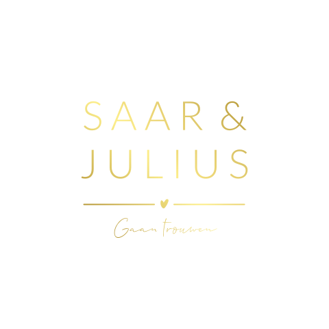 Minimalistische trouwkaart wit met goudfolie en hartje