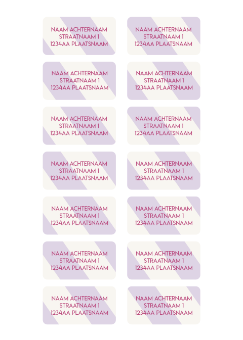 adressticker met lijnen en paarse letters minimalistisch design stoer