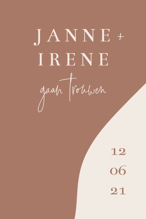 Trouwkaart met bruine achtergrond en minimalistische uitstraling