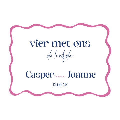 welkomstbord bruiloft liggend organische vormen roze en blauw