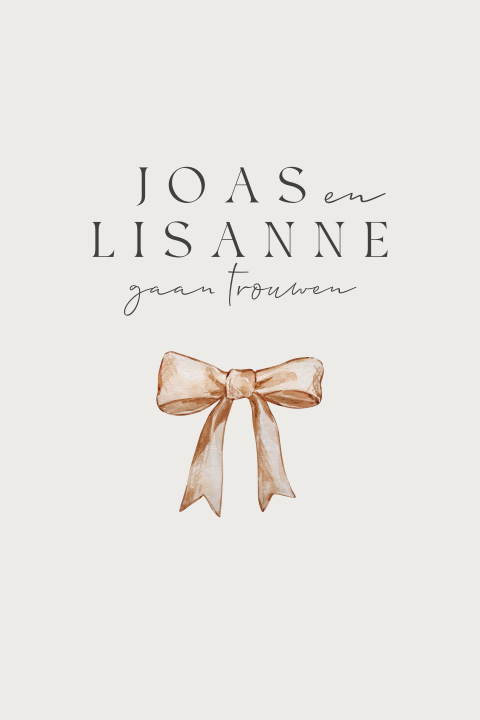 Trouwkaart klassiek met geschilderde roze oranje strik minimalistisch