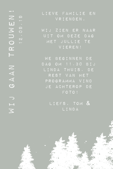 Huisstijl trouwkaart forest met bomen