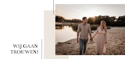 Trouwkaart minimalistisch zwarte en beige lijnen en zwarte lakfolie