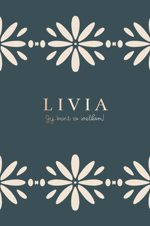 geboortekaartje meisje retro folklore bloemenprint folie blauw roze