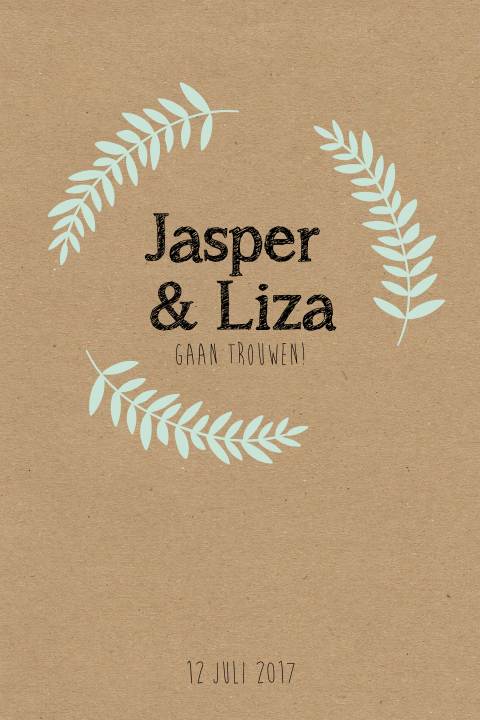Trouwkaart met takjes en Kraft achtergrond