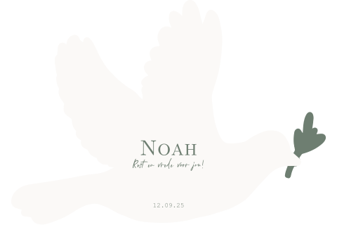 Geboortekaartje stans vorm duif met olijfgroen takje voor een jongen