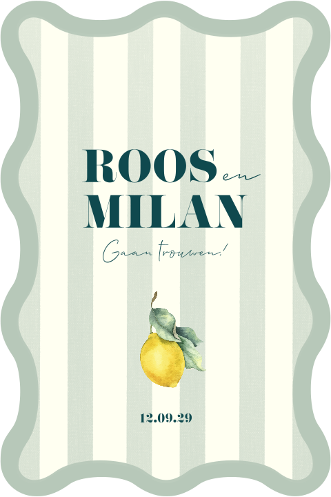 Trouwkaart organische vorm citroentjes en strepen Italiaanse stijl