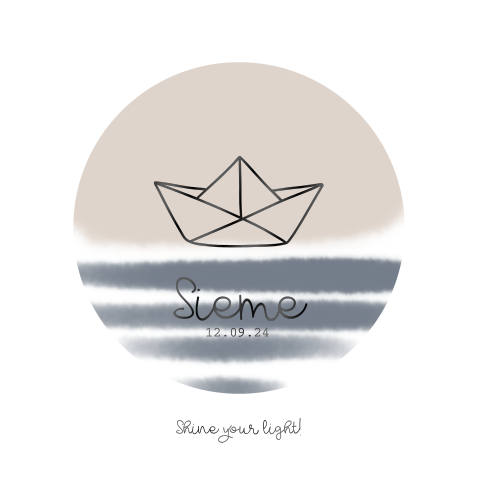 Geboortekaartje jongen met zee en papieren bootje folie