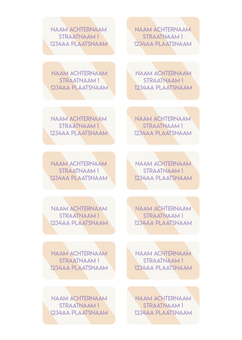 adressticker met lijnen en paarse letters minimalistisch design