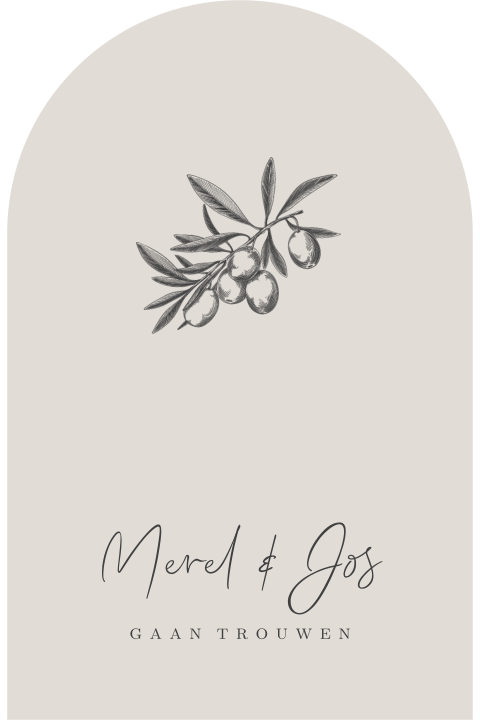 Trouwkaart met olijftakje getekend zwart wit beige minimalistisch