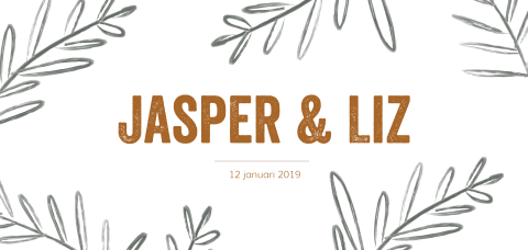 Minimalistische trouwkaart met takjes en roestbruine letters
