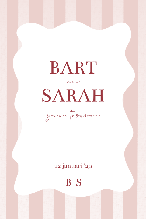 Trouwkaart met strepen en organische vormen roze en wit