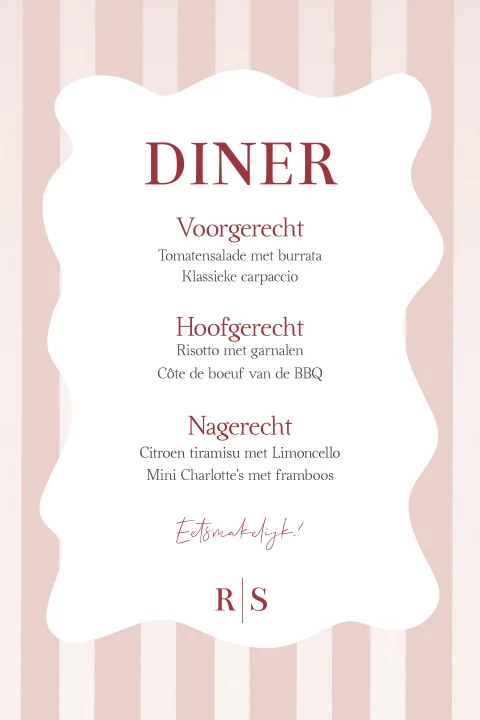 Menukaart voor de bruiloft tafelsetting colorblocking roze strepen