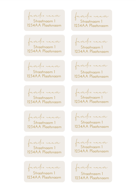 adressticker sierlijke naam in goudkleur en beige