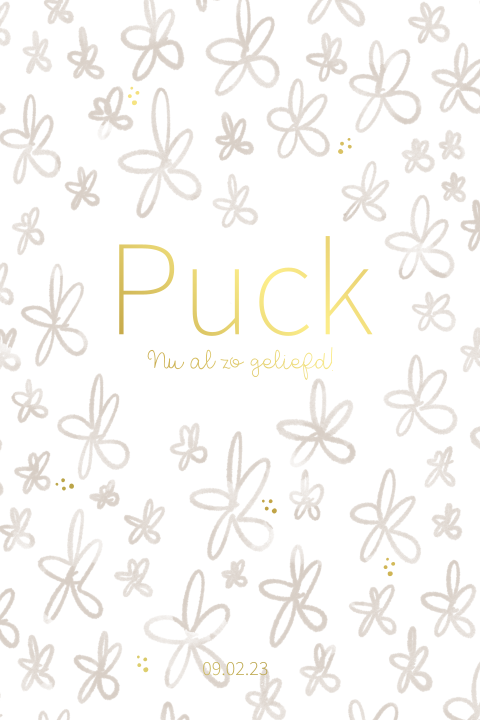 Geboortekaartje meisje bloemenprint en getekende bloemetjes met folie