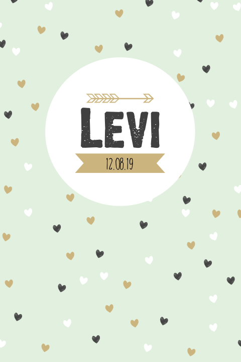 Lief en stoer geboortekaartje met hartjes