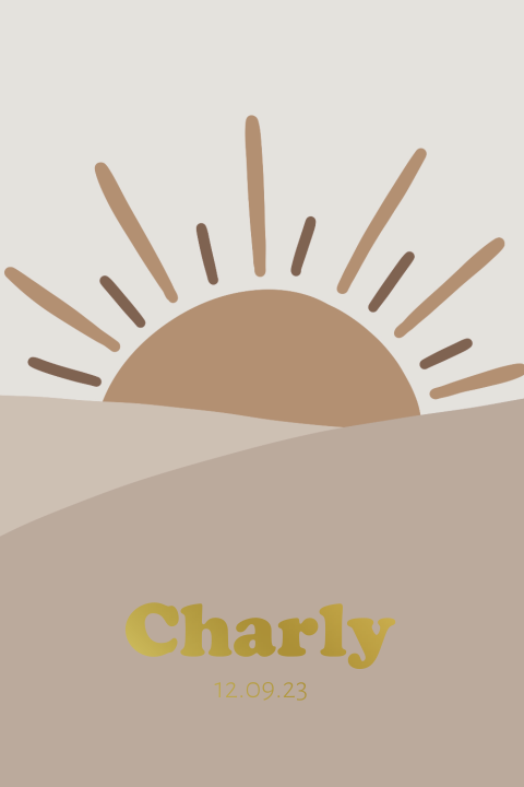 Geboortekaartje jongen of meisje met opkomende zon goudfolie