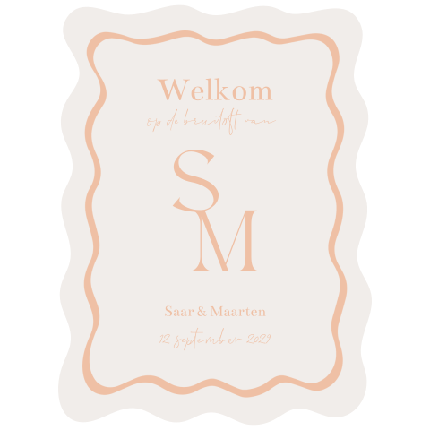 welkomstbord bruiloft organische vormen beige en lichtroze