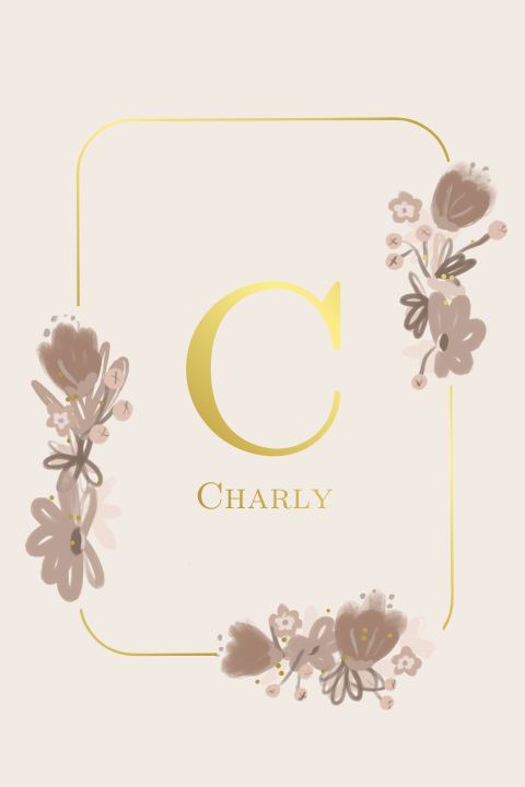 Geboortekaartje minimalistisch met bloemen en letter goudfolie