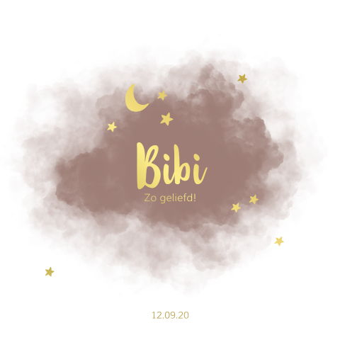 meisjes geboortekaartje met sterren en maan in goudfolie