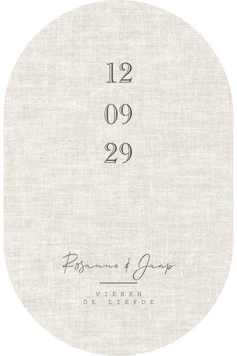 Ovalen trouwkaart linnen look minimalistich lint