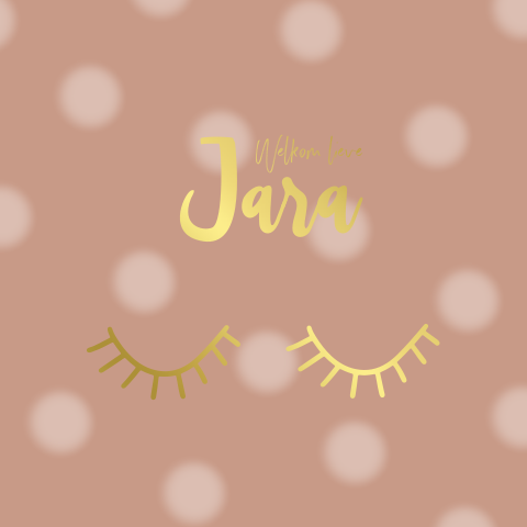 Lief geboortekaartje met oogjes in goudfolie voor een meisje