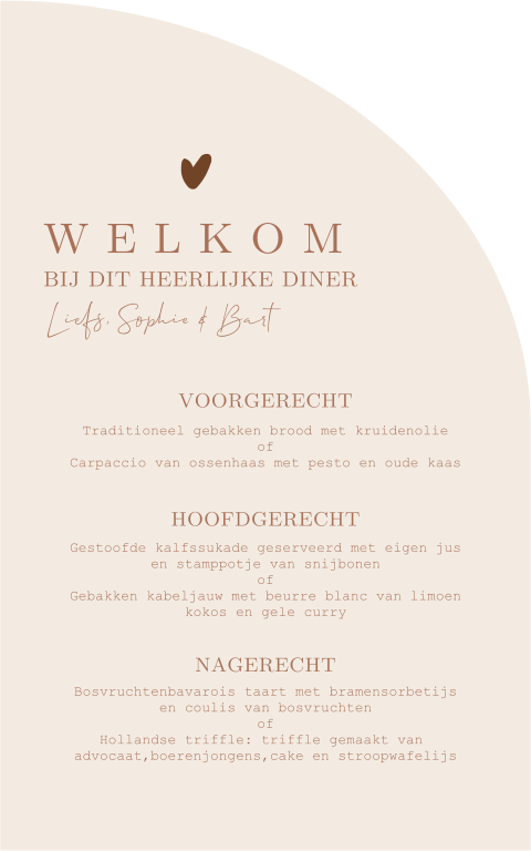 Bruiloftsbord met menukaart van het diner op de bruiloft