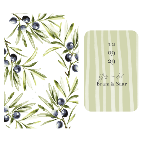 trouwkaart dagprogramma losse kaarten blauwe olijven italiaans