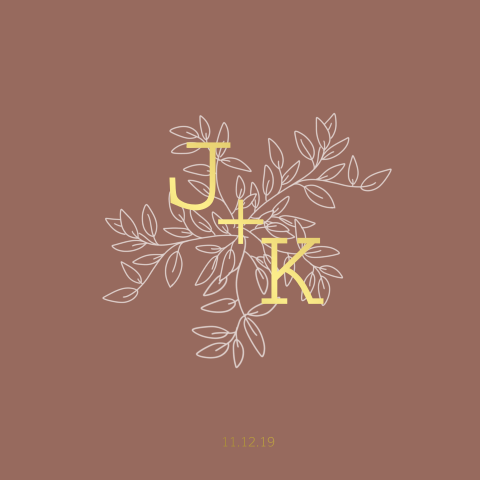 Goudfolie trouwkaart met initialen naam en brique kleur