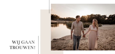 Trouwkaart minimalistisch zwarte en beige lijnen en zwarte lakfolie