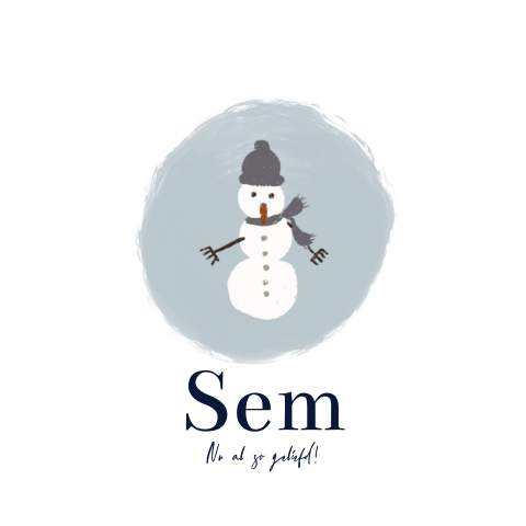 winters geboortekaartje jongen sneeuwpop en blauw