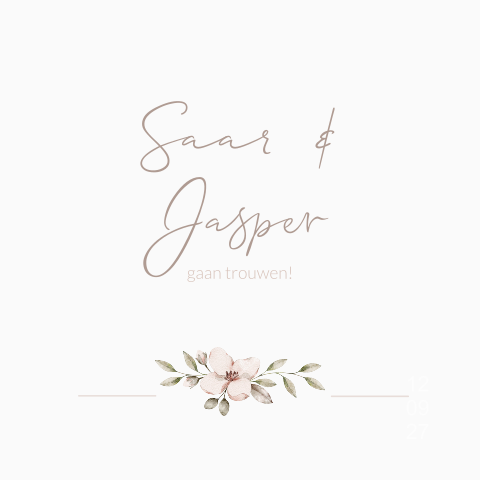 Klassieke trouwkaart watercolour bloemen roze groen vierkant dubbel